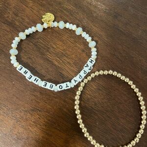 White Beaded 'Happy To Be Here' little words project and gold filled bracelet